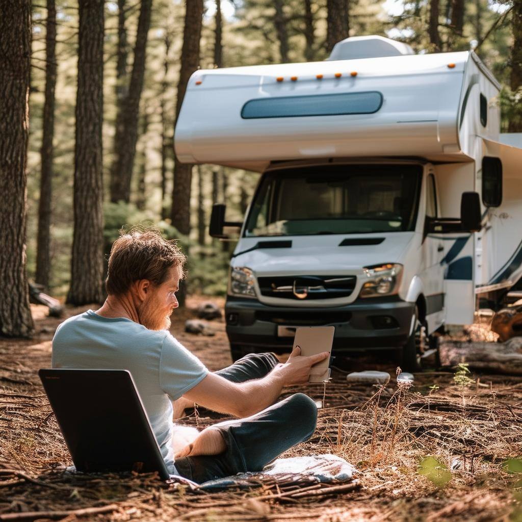 RV in the woods using internet